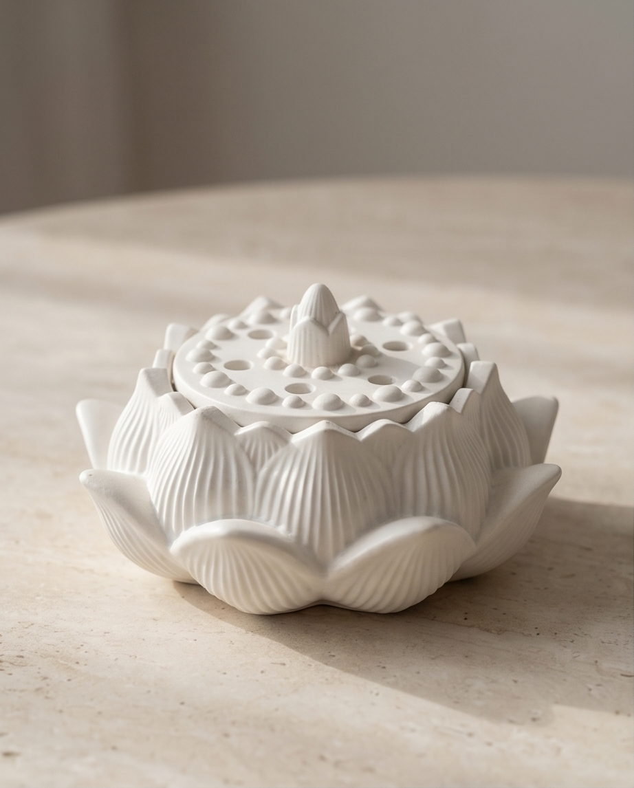 Handmade - Lotus-Räuchergefäß aus Gips