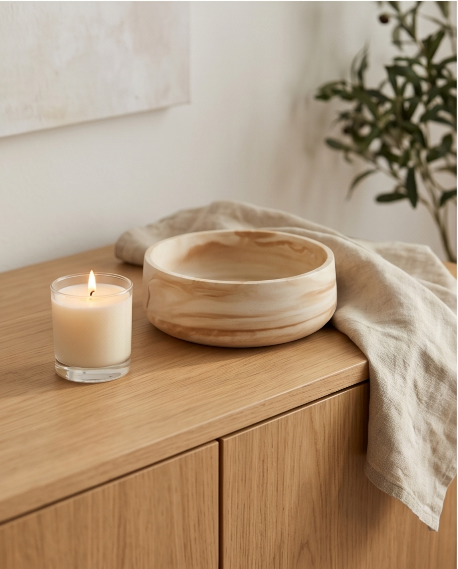 Handmade - runde Deko-Schale aus Gips – marmoriert