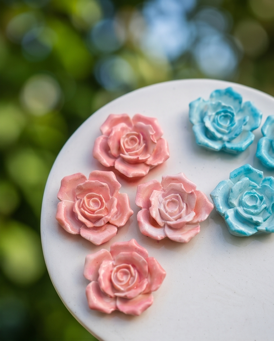 Handmade - Schatulle ‘Blumen’ aus Gips – mit Gipsblumen verziert