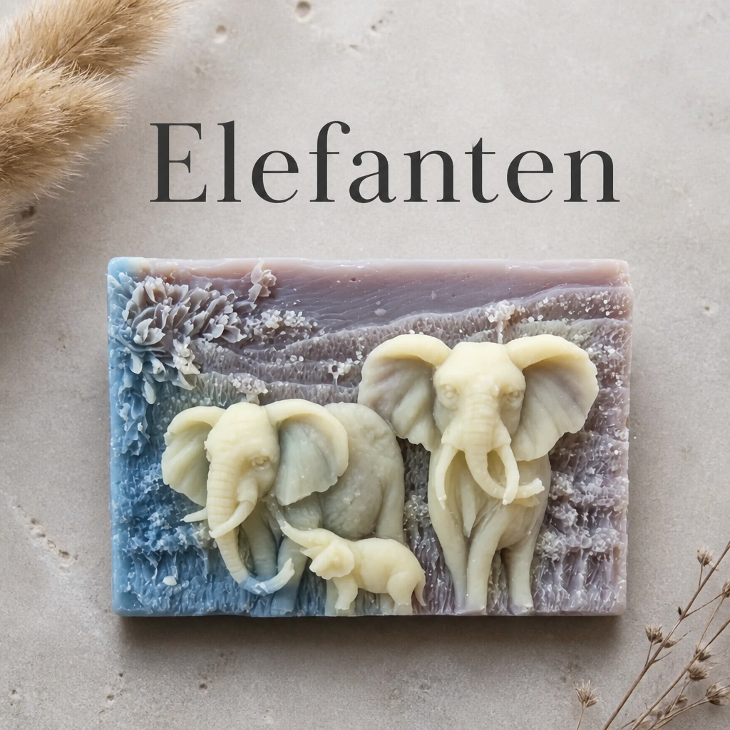 Handmade | Naturseife Sakura 'Elefanten' mit Ziegenmilchpulver, handgesiedet