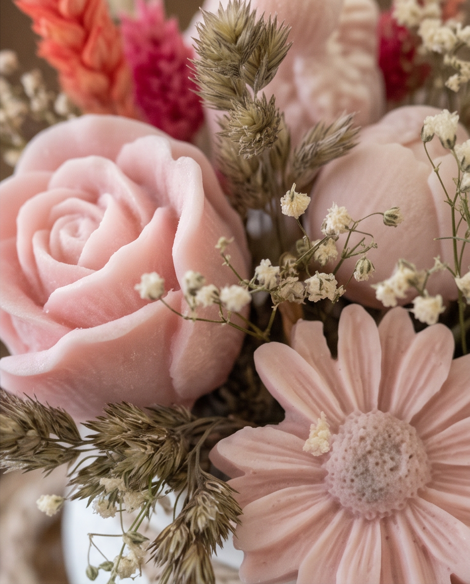 Handmade - Blumen-Bouquet aus Seifen | handgesiedet | Rosatöne