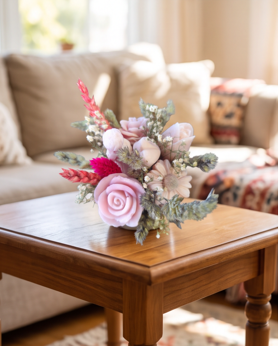 Handmade - Blumen-Bouquet aus Seifen | handgesiedet | Rosatöne