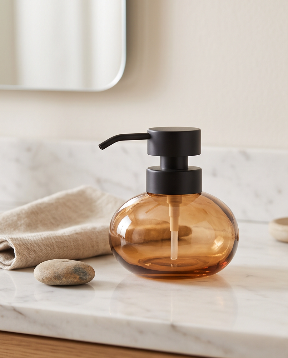 Seifenspender | für Bad oder Küche, Farbe Orange aus Glas