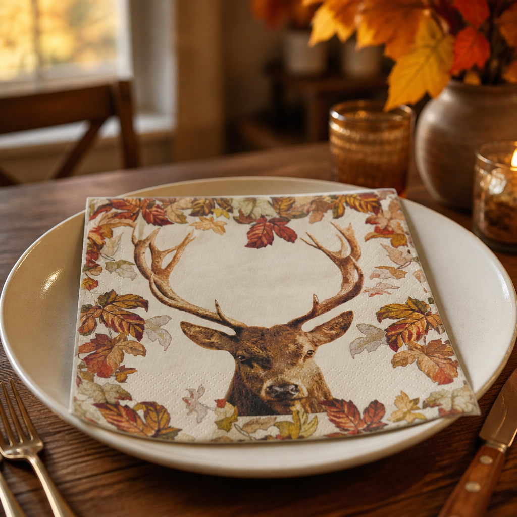 Motiv-Papierservietten "Herbstwald & Hirsch" - 20er Pack