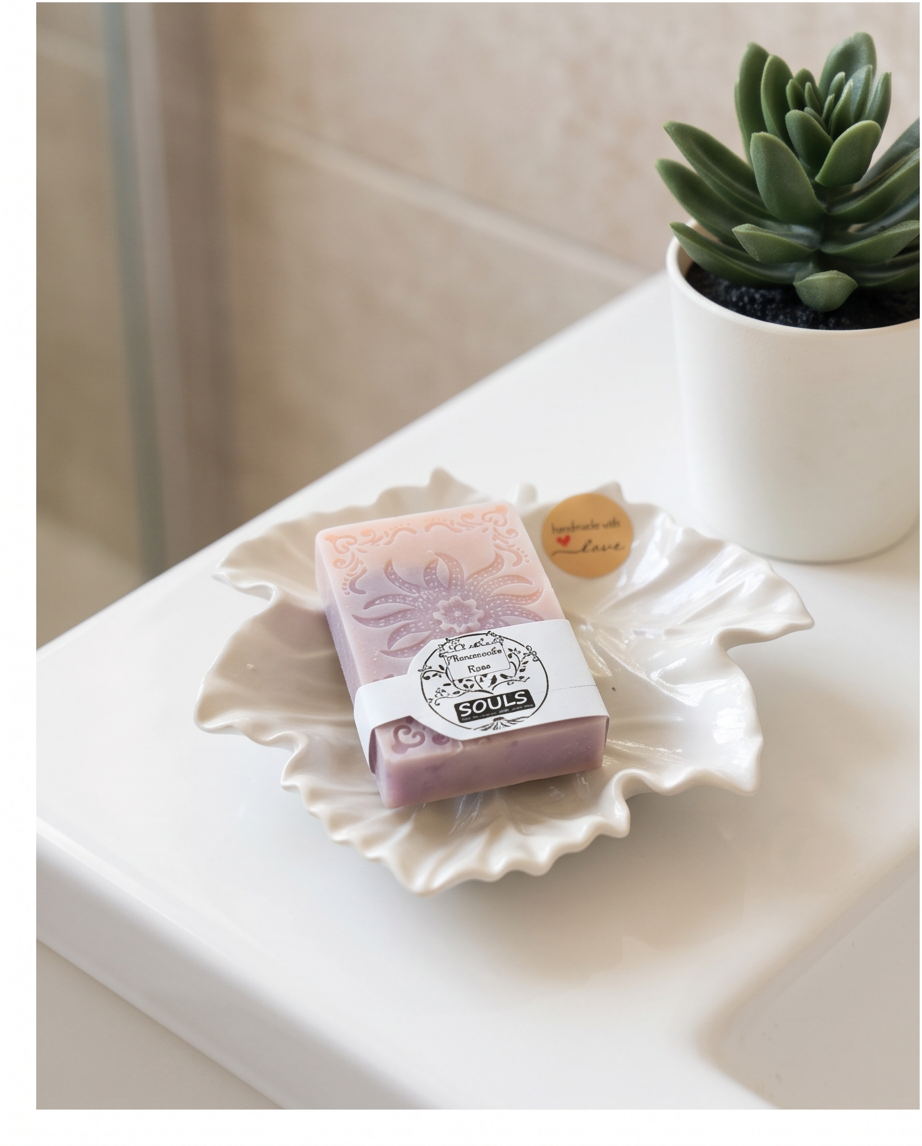 Handmade Geschenk-Set – Seifenschale Ahorn & Naturseife Kokos-Rose