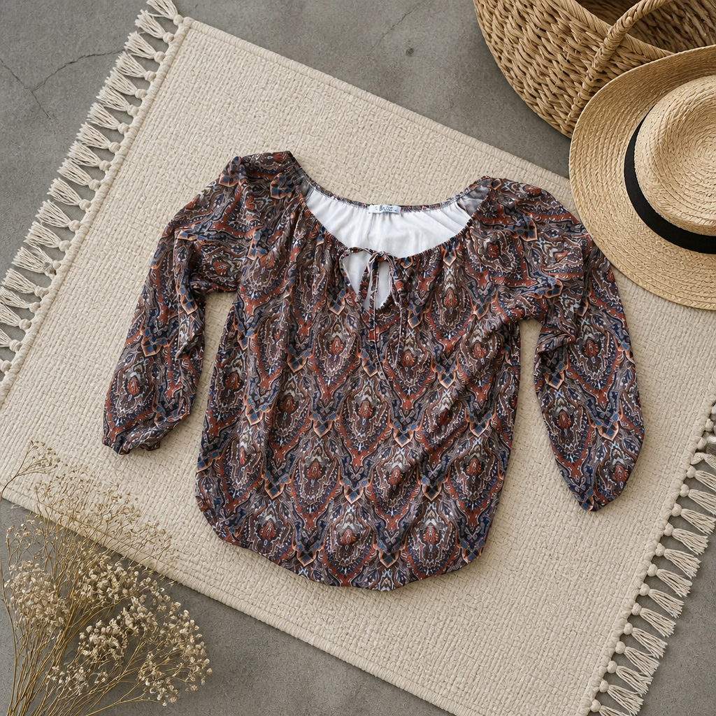 2nd Hand | Hailys Carmen-Bluse / Shirt Paisley-Muster – Gr. XS – Boho Style
