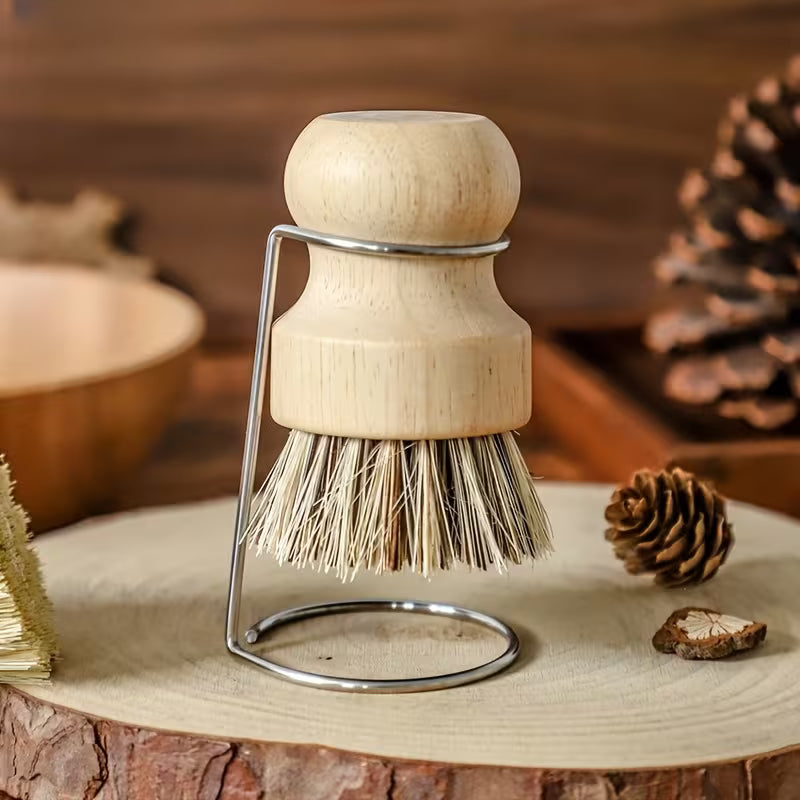 Holz-Spülbürste mit Edelstahl Ständer | Topfbürste | Gemüsebürste für Küche