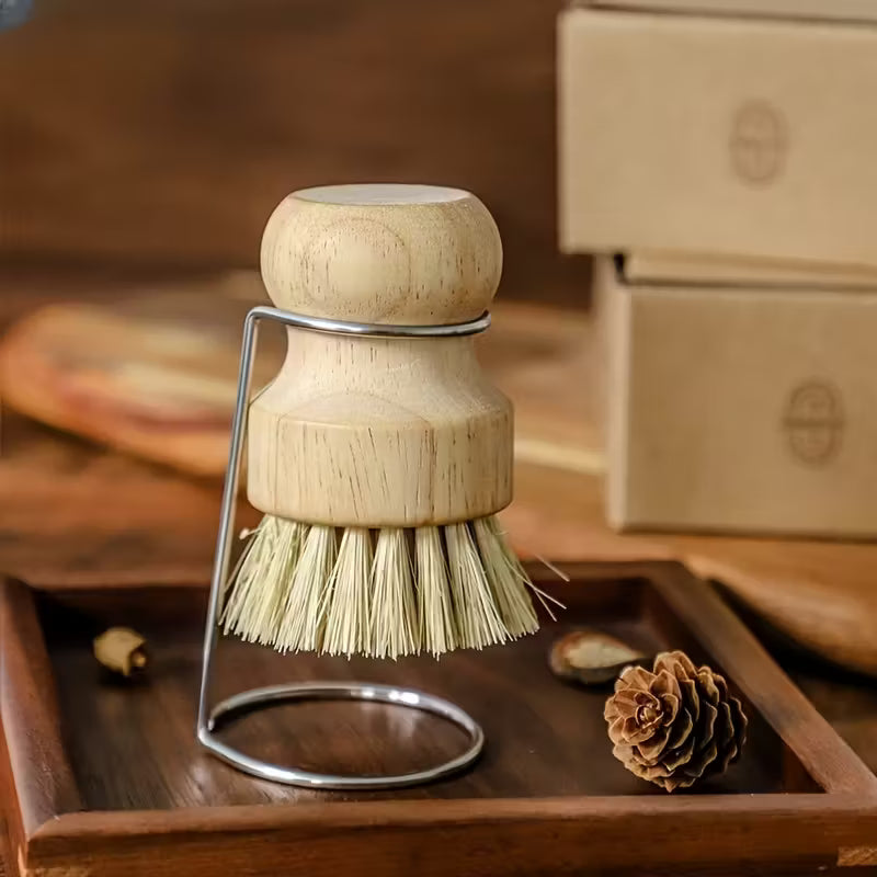 Holz-Spülbürste mit Edelstahl Ständer | Topfbürste | Gemüsebürste für Küche