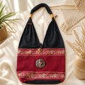 2nd Hand | Stofftasche Bohe Ethno Stil - Schultertasche mit Elefanten-Motiv – Schwarz/Rot