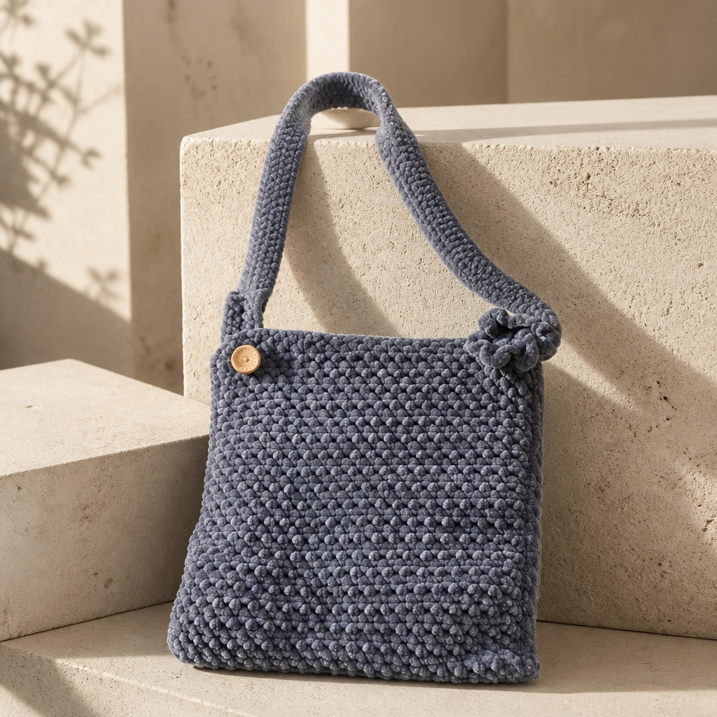 Handmade | Chenille Umhängetasche „Cloudy“ – Cozy-Look Handgemachte