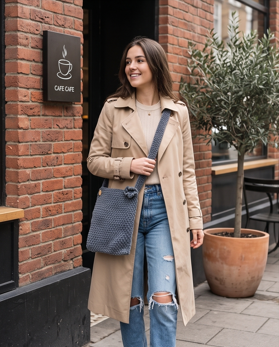 Handmade | Chenille Umhängetasche „Cloudy“ – Cozy-Look Handgemachte