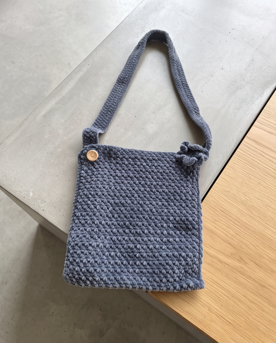 Handmade | Chenille Umhängetasche „Cloudy“ – Cozy-Look Handgemachte