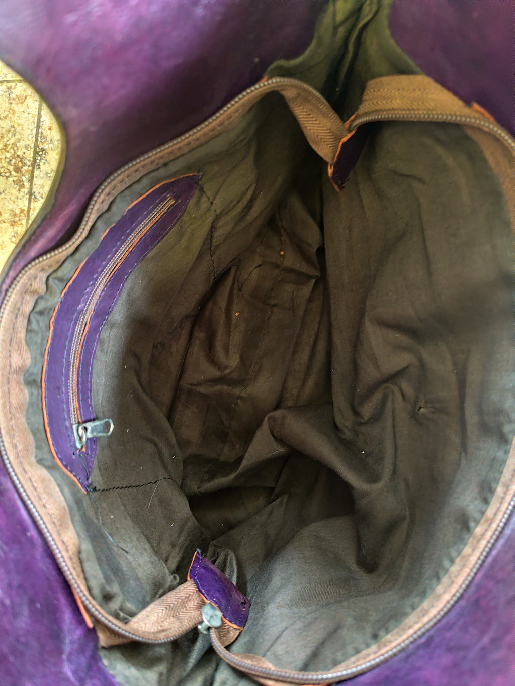 2nd Hand | Vintage Echtleder-Tasche Hobo-Bag „Boho-Chic“ - Dunkelbraun