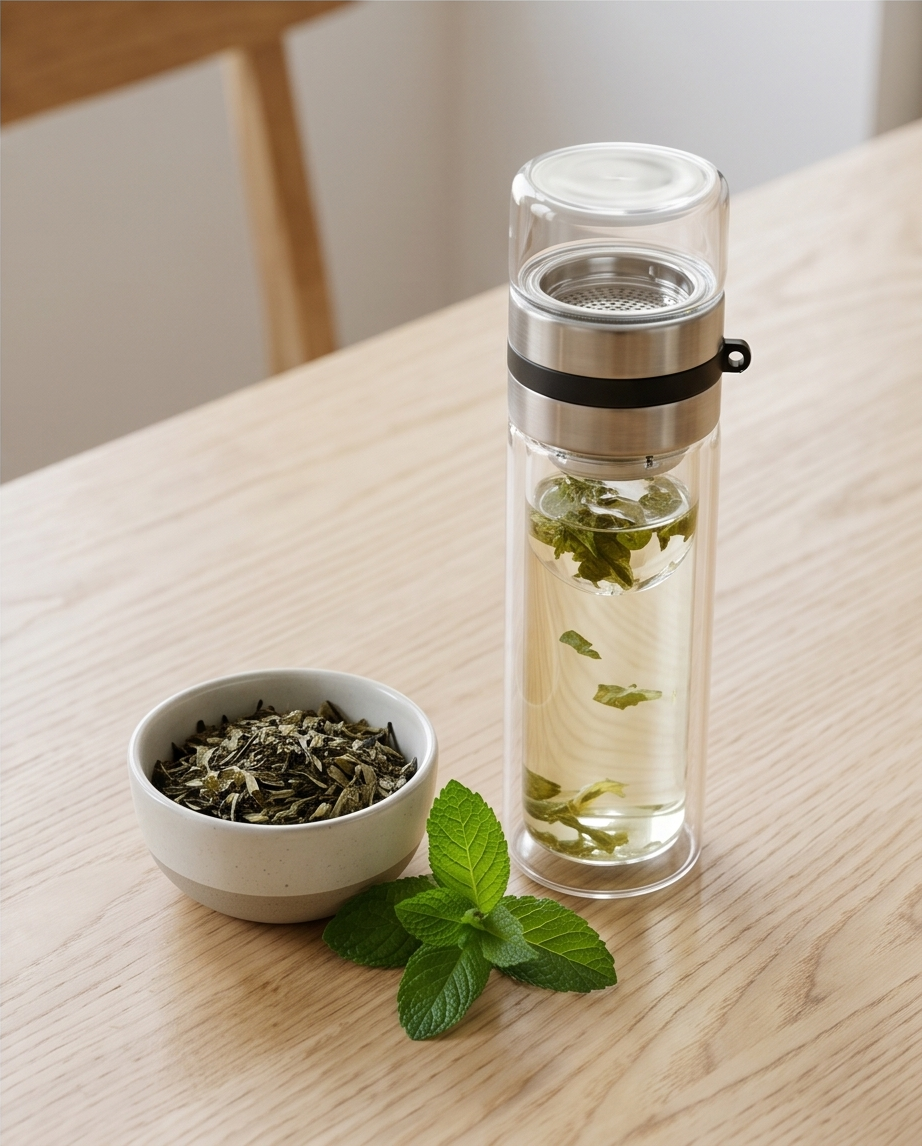 Glas Teeflasche | Aufguss-Flasche | Teekanne mit Sieb und Aromakammer