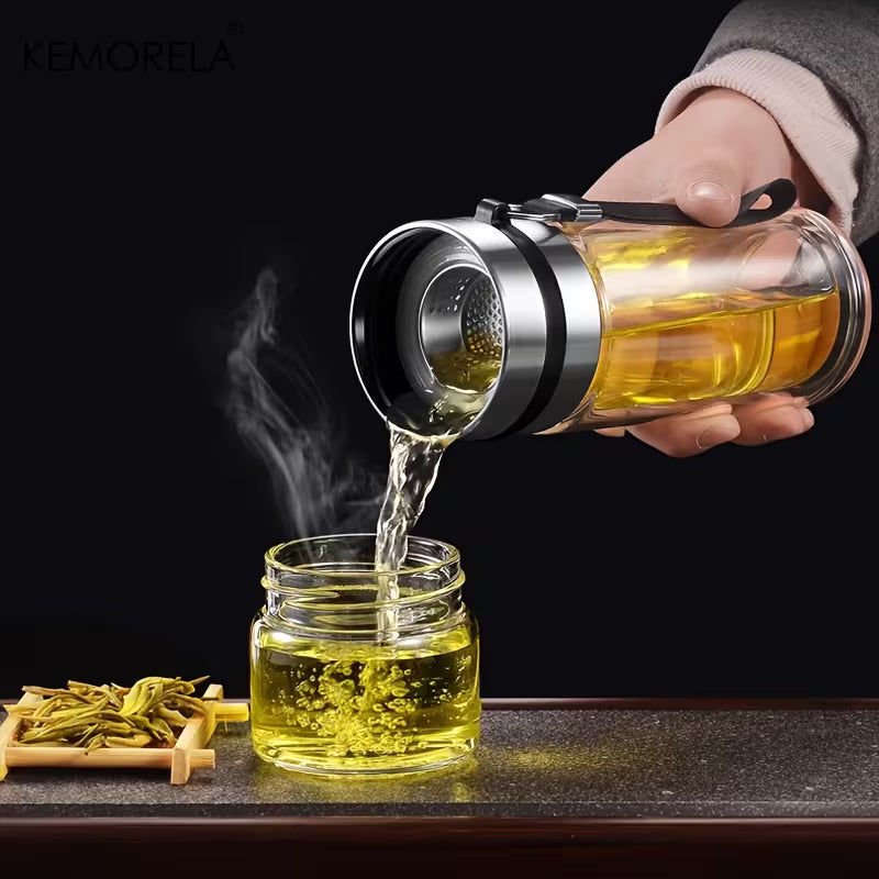 Glas Teeflasche | Aufguss-Flasche | Teekanne mit Sieb und Aromakammer
