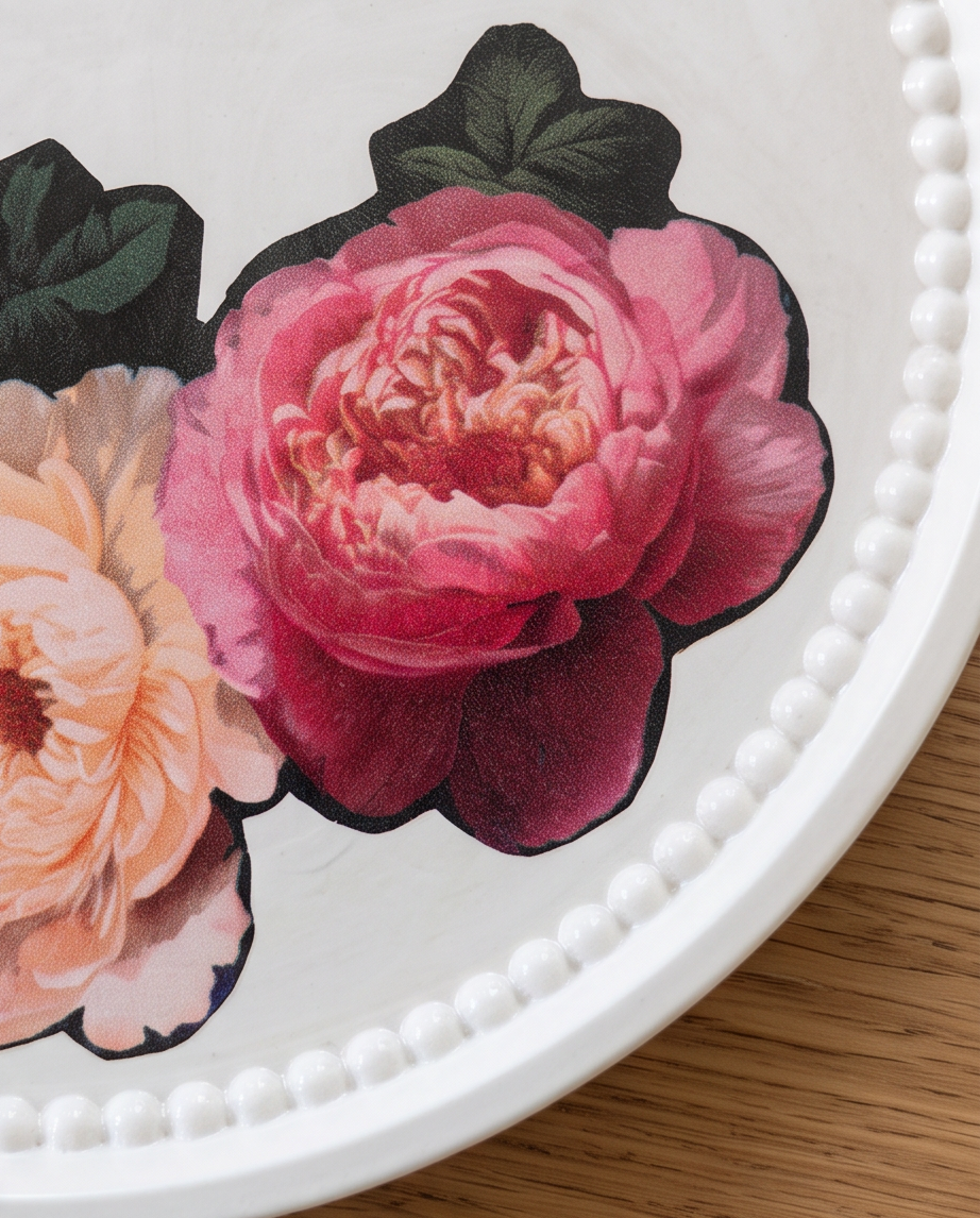 Handmade | runder Ablageteller aus Gips mit Blumenmotiv - Handarbeit - Deko-Teller