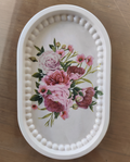 Handmade | ovaler Deko-Teller mit Rosen-Bouquet | Platte | Ablage aus Gips