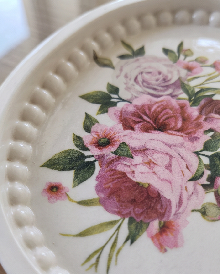 Handmade | ovaler Deko-Teller mit Rosen-Bouquet | Platte | Ablage aus Gips