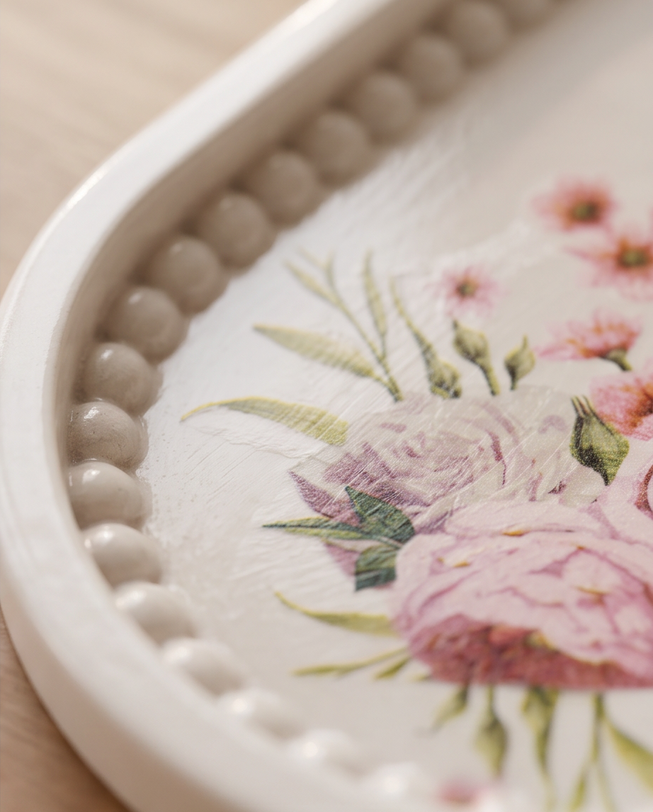 Handmade | ovaler Deko-Teller mit Rosen-Bouquet | Platte | Ablage aus Gips