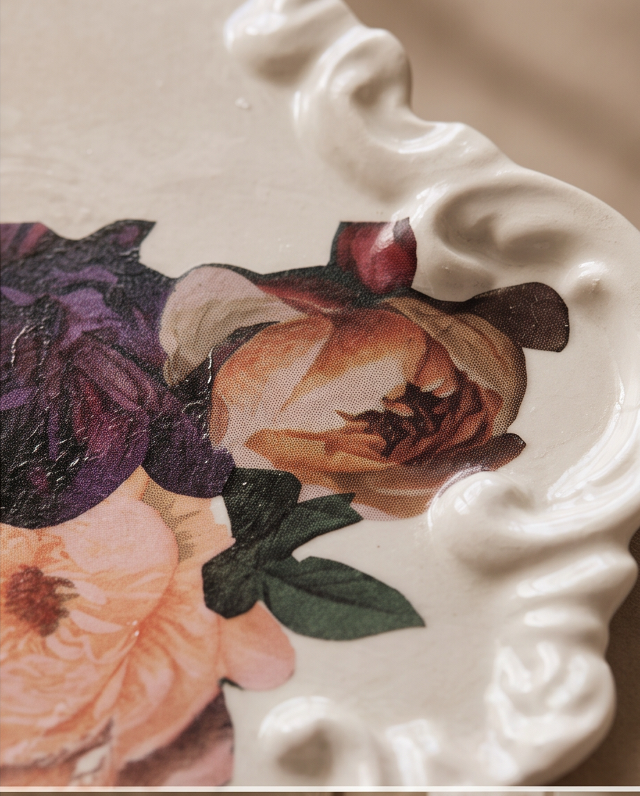 Handmade | barocker Teller 'Blumen' aus Gips | Deko | Seife | Ablage