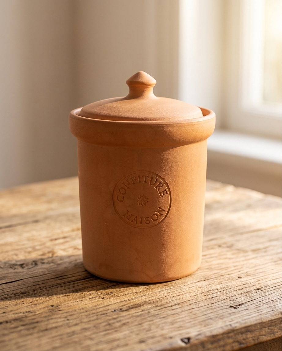 Vintage Terrakotta Marmeladentopf „Confiture Maison“ mit Deckel – Ton 13,5cm