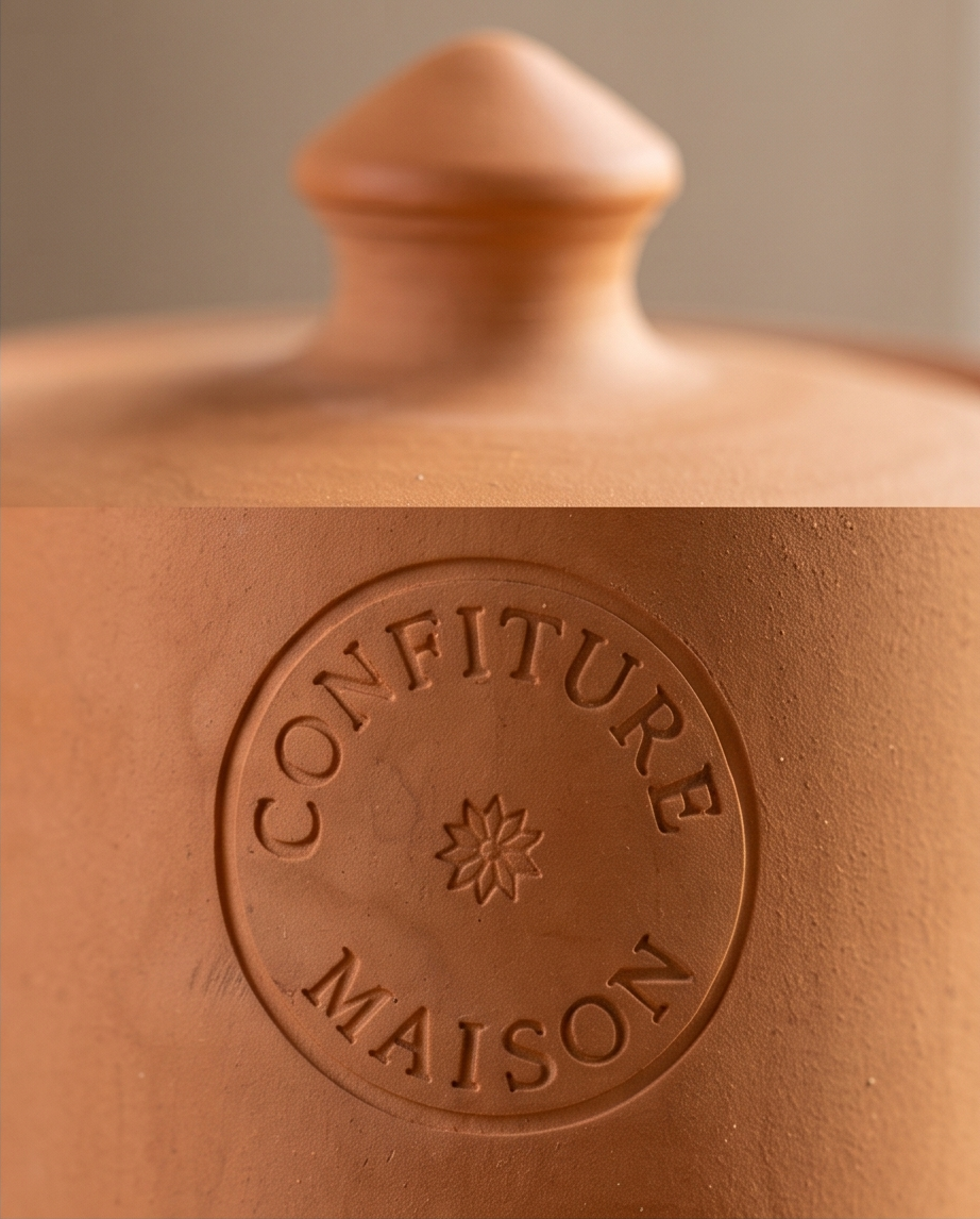 Vintage Terrakotta Marmeladentopf „Confiture Maison“ mit Deckel – Ton 13,5cm