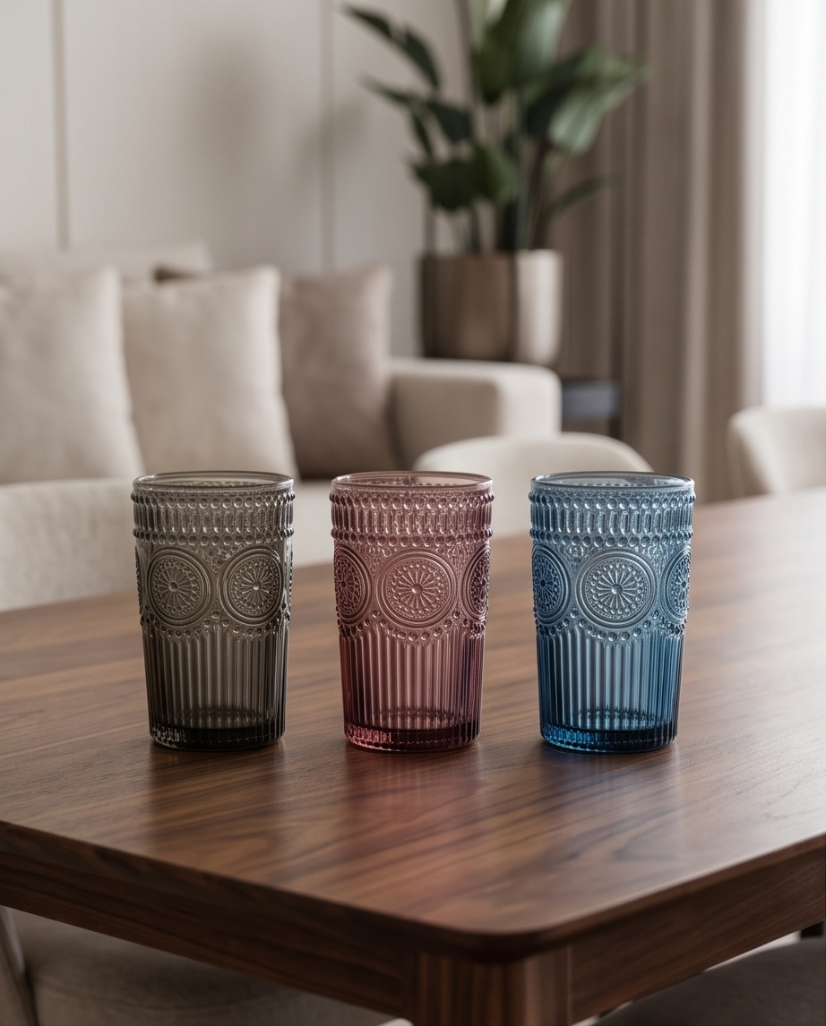 3er Set - Trinkgläser Vintage | Farbenfrohe Eleganz