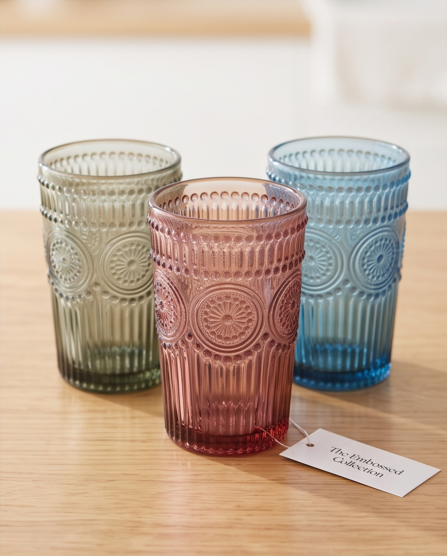 3er Set - Trinkgläser Vintage | Farbenfrohe Eleganz