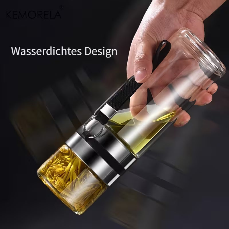 Glas Teeflasche | Aufguss-Flasche | Teekanne mit Sieb und Aromakammer